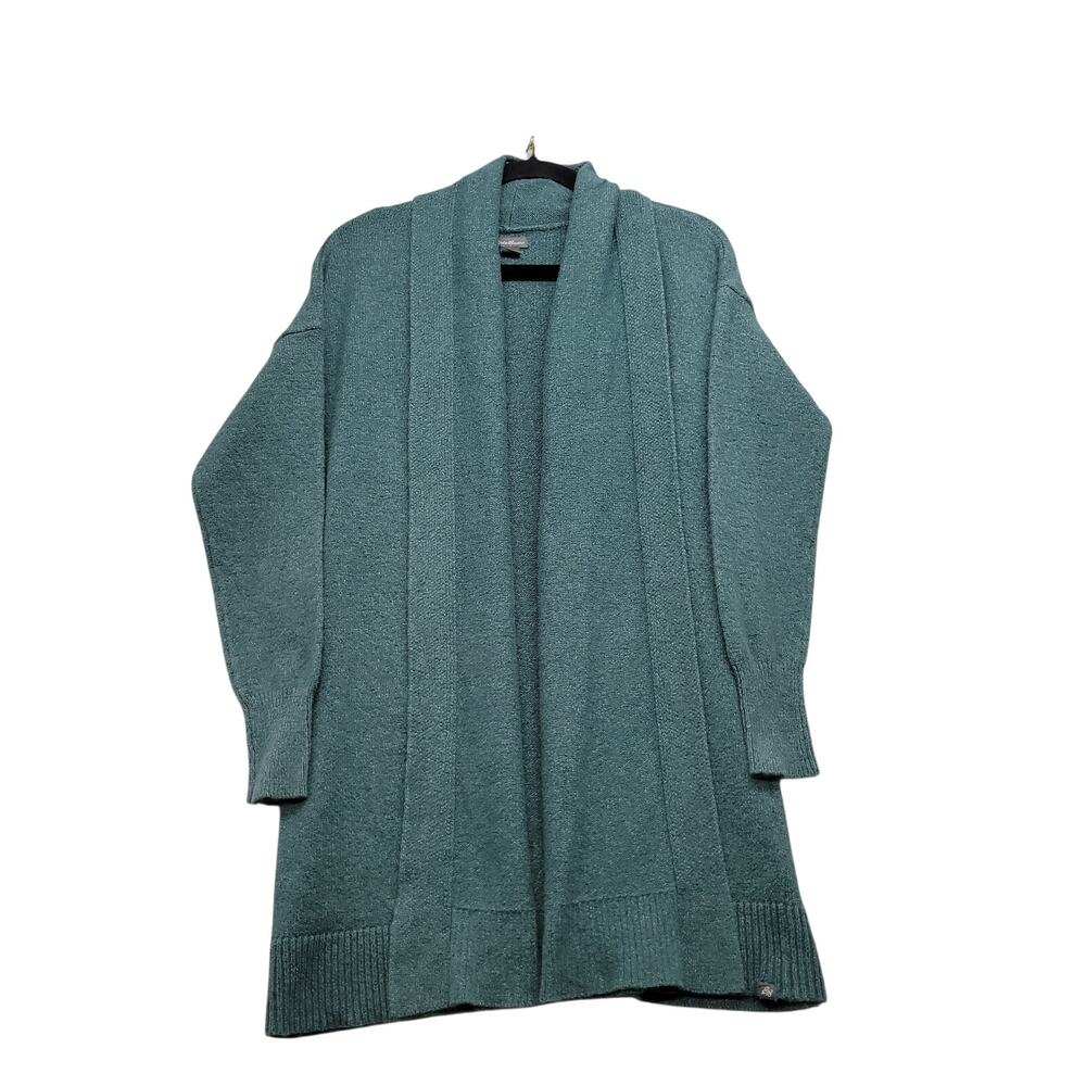 Eddie Bauer Womens XS S Open Front Cardigan Sweater Teal Longline Knit Cozy